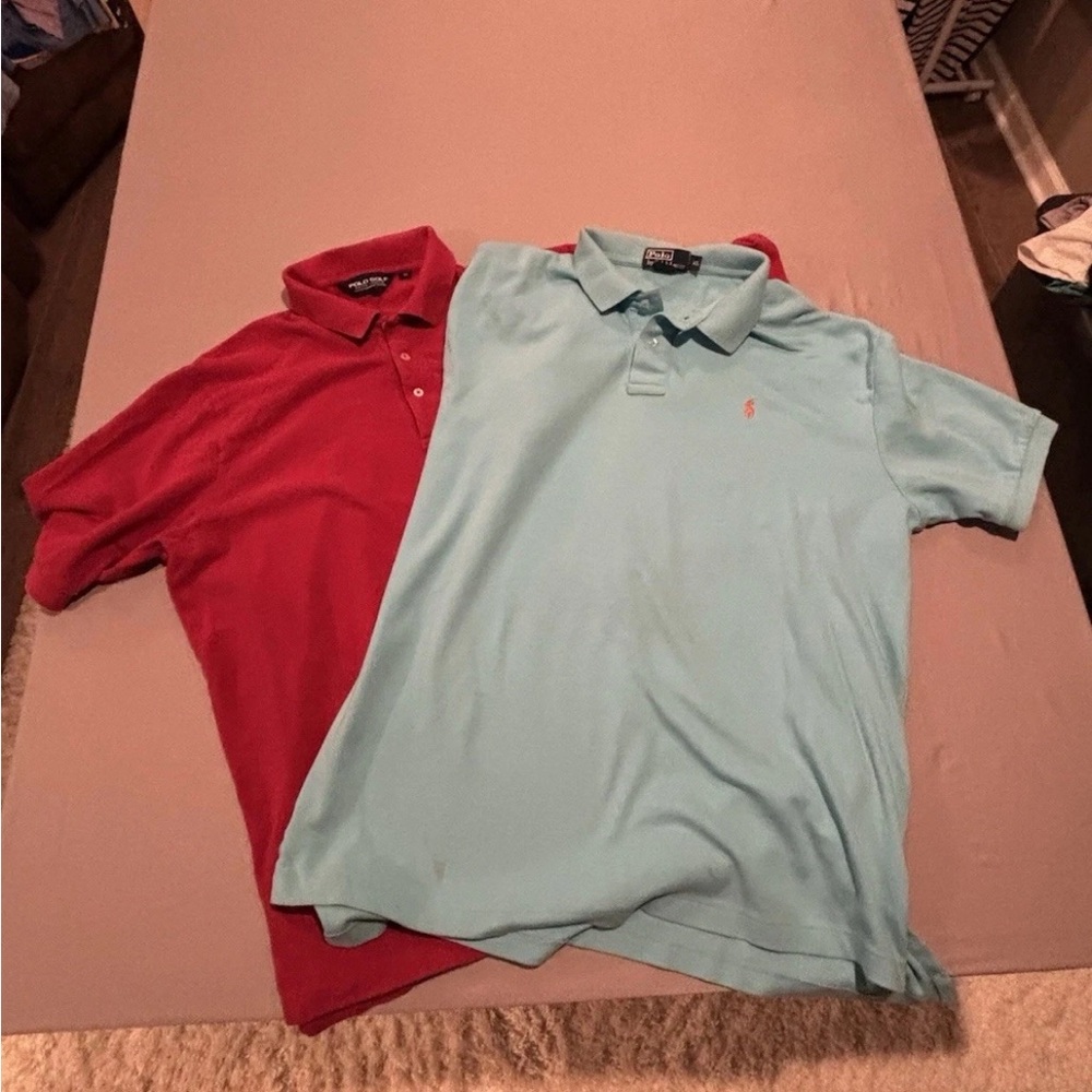 Lot of 2 Polo Ralph Lauren Men's Shirts Red Polo Golf & Light Blue Pony Size XL